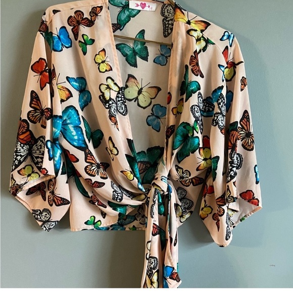 Buddy Love MUSE 💙🦋Butterfly 🦋 Tie Blouse Medium - Picture 3 of 5